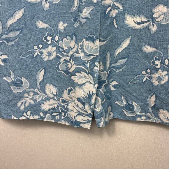 Talbots Petites Irish Linen Blend Skirt Womens 6 Blue Floral A Line Spring - Picture 3 of 9